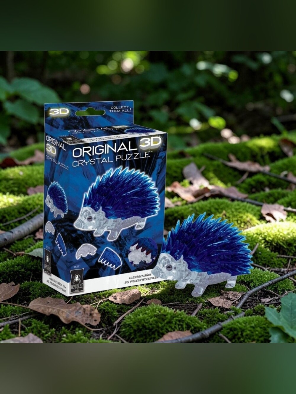 Bepuzzled Original 3D Crystal Puzzle HEDGEHOG Design 55 Translucent Pieces NIBox